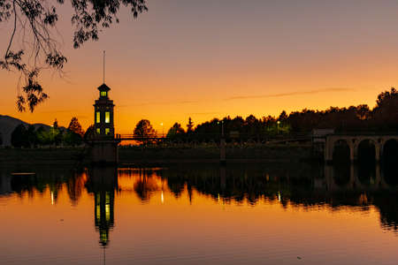 Sunset at the Cubillas reservoir in Granada Sunset at the Cubillas Reservoir in Granadaの写真素材