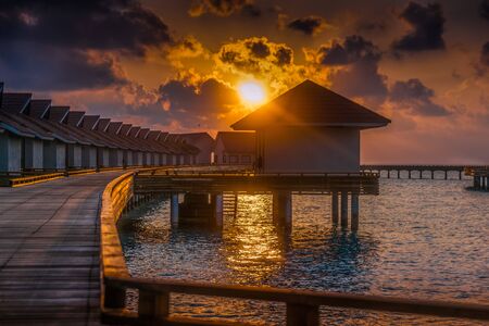 Watching the Dawn in Maldivesの写真素材
