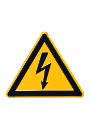 Yellow and black warning triangle sign for high voltage with transparency