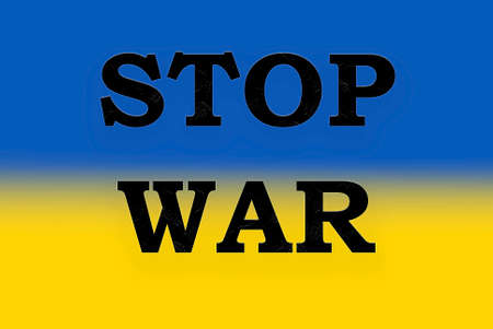 Ukrainian flag with the name stop war in black and mixed colors, ukraine