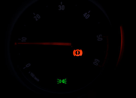 Parking or handbrake light warning on the car dashboardの写真素材