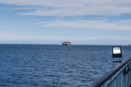 views from the ship in the middle of the crossing, another container ship