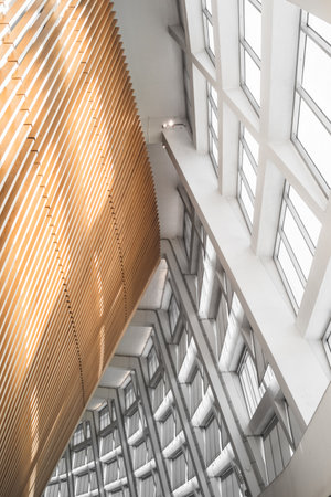 Modern architecture, interior of an office building, detail of the facadeの写真素材