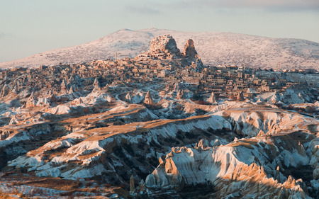 Distant view of the village of Uchisar, Cappadocia, Turkey.の写真素材