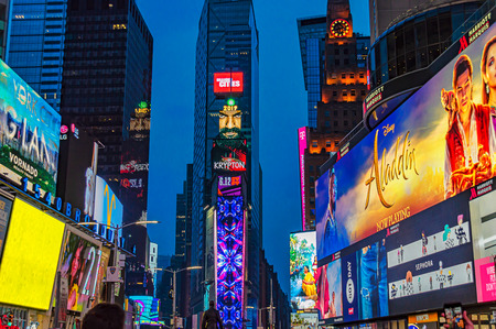 Bright billboards in Times Squareのeditorial素材