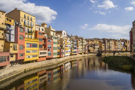 View of Girona city with Onyar riverの写真素材
