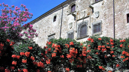 Medieval house in flowers, house with flowers