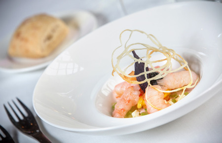 Delicious gourmet food on dishの写真素材