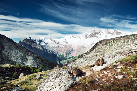 Beautiful view of snow mountains lanscapeの写真素材