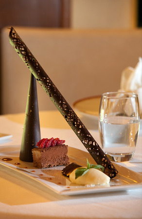 Delicious gourmet dessert on dishの写真素材