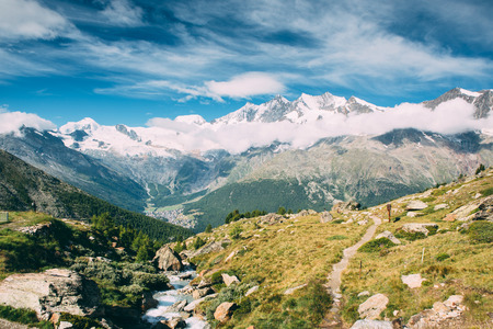 Beautiful view of snow mountains lanscapeの写真素材