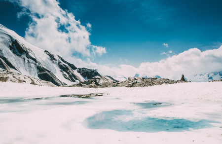 Beautiful view of snow mountains lanscapeの写真素材