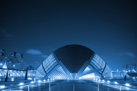Night photography at the United Nations access to the City of Arts and Sciences in Valencia, Valencia Spain, Europeのeditorial素材