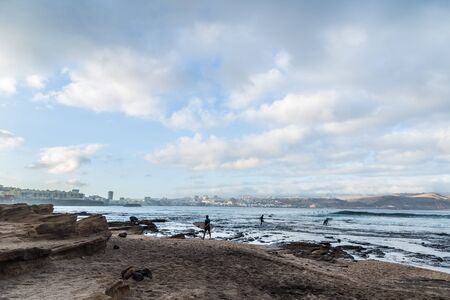El confital beach at sunrise in Gran Canaria, Canary islands, Spain. Coast volcanic landscape.の写真素材