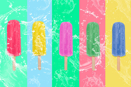 Popslices of different flavors with colorful backgrounds.