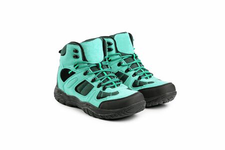 men's winter boots blue for expeditions of travel isolated the a white backgroundの写真素材