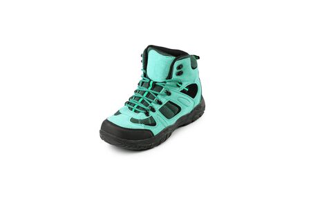 men's winter boots blue for expeditions of travel isolated the a white backgroundの写真素材