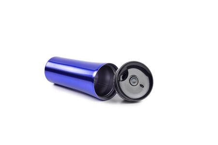 blue burgundy thermo mug on a white background isolatedの写真素材