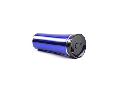 blue burgundy thermo mug on a white background isolatedの写真素材