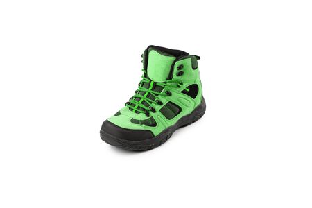 mens winter boots green for expeditions of travel isolated on a white backgroundの写真素材