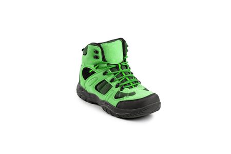 mens winter boots green for expeditions of travel isolated on a white backgroundの写真素材