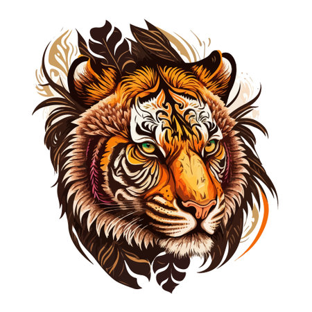 Tiger head with feathers. Vector illustration for t-shirt designのイラスト素材