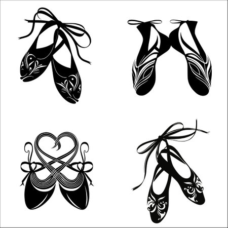 Set of ballet shoes isolated on white background. Black and white vector illustration.のイラスト素材