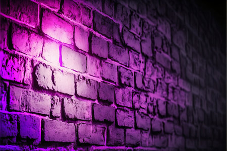 Old brick wall background with purple and violet neon lightsの素材