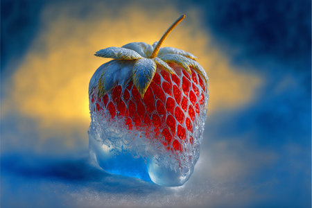 Red strawberries get iced and frozen.の素材