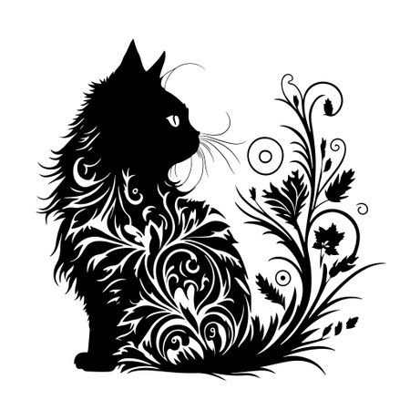 Ornamental cute cat. Decorative illustration for logo, emblem, tattoo, embroidery, laser cutting, sublimation.のイラスト素材
