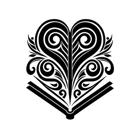 Abstract, ornamental opened book. Vector illustration for logo, emblem, embroidery, laser cutting, sublimation.のイラスト素材