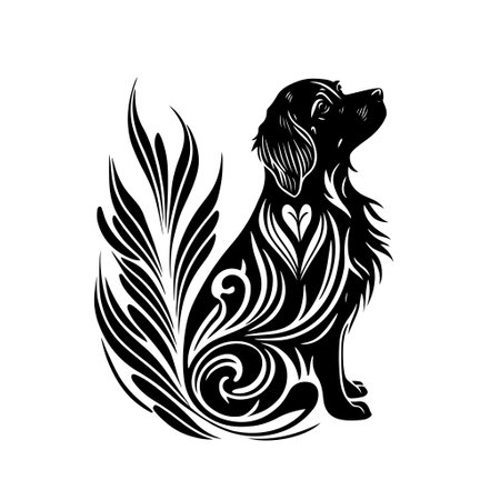 Sitting dog, Brittany breed. Vector image for logo, emblem, tattoo, embroidery, laser cutting, sublimation.のイラスト素材