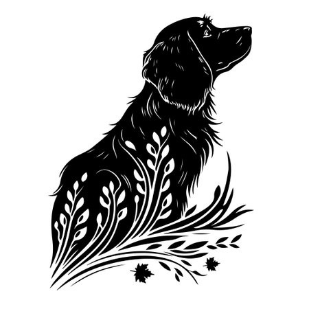 Sitting dog, Labrador Retriever breed. Monochrome vector for logo, emblem, mascot, embroidery, sign, nameplate, crafting.のイラスト素材