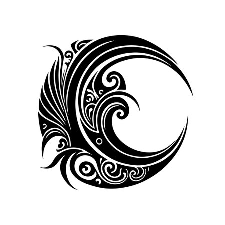 Ornamental crescent, half moon sign for tattoo, logo, emblem, sign, mascot embroidery.のイラスト素材