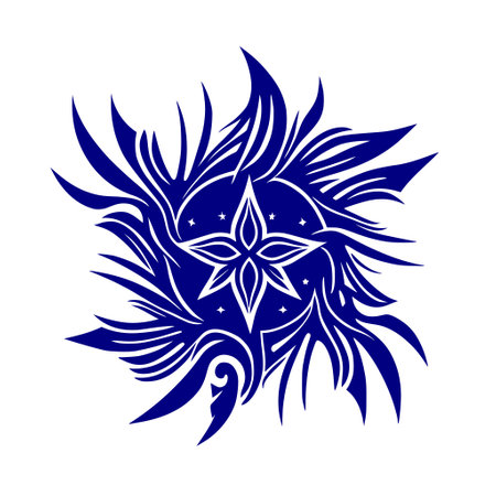 Blue ornamental star. Isolated vector illustration for logo, mascot, sign, emblem, t-shirt, embroidery, crafting, sublimation, tattoo.のイラスト素材