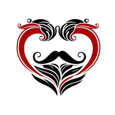 Men's beard and mustache in the shape of a heart. Design element for emblem, mascot, sign, poster, card, logo, banner, embroidery, sublimation.のイラスト素材