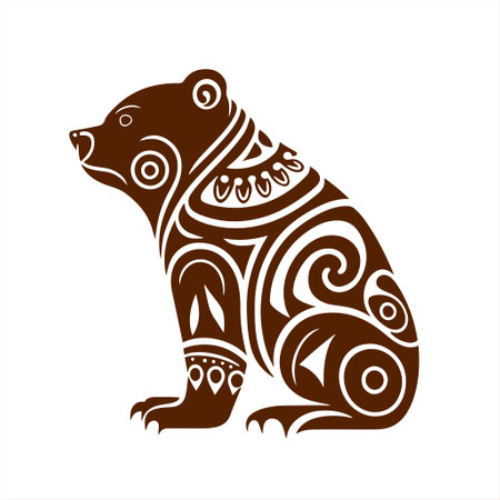 Ornamental, wild, angry bear. Ornamental design for logo, sign, emblem, t-shirt, embroidery, crafting, tattoo, sublimation.のイラスト素材