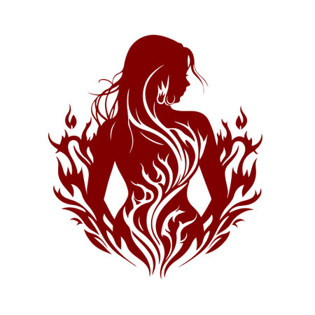 Red fiery woman with a nice figure silhouette. Vector image for tattoo, logo, emblem, embroidery, laser cutting, sublimation.のイラスト素材
