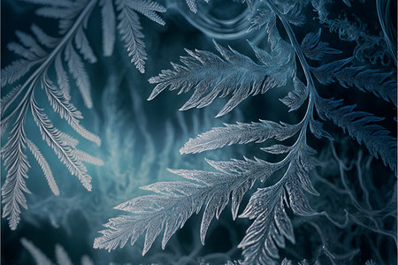 Close-up of frosty patterns on window glass as an abstract background.の素材