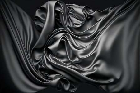 A black rippled silk fabric with soft waves of light.の素材
