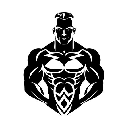 Bodybuilder with a muscular body. Vector illustration isolated on white background for logo, emblem, mascot, sign.のイラスト素材