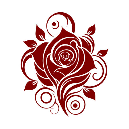 The bud of a beautiful blooming red rose. Ornamental vector illustration for tattoo, embroidery, sublimation, pyrography, wood cutting.のイラスト素材