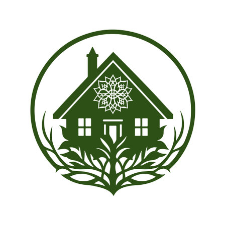 Eco friendly house icon with leaf and flower vector design. Perfect for real estate, property management, and green housing logos and branding.のイラスト素材