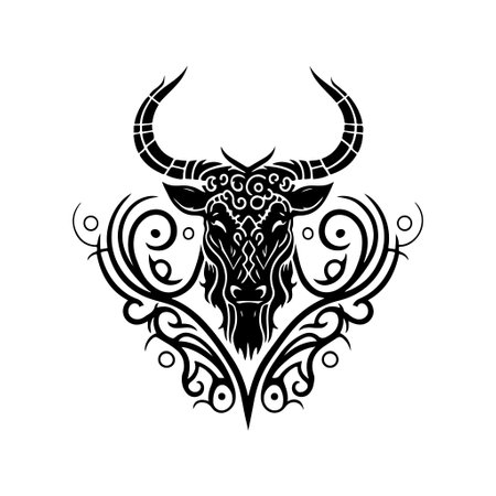 Majestic buffalo head with tribal ornament in black and white. Vector illustration good for wildlife, native American, and other related designs.のイラスト素材