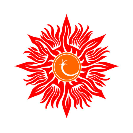 Radiant sun symbol on white background. Vector graphic ideal for summer-themed designs, logos, icons, websites, and more.のイラスト素材