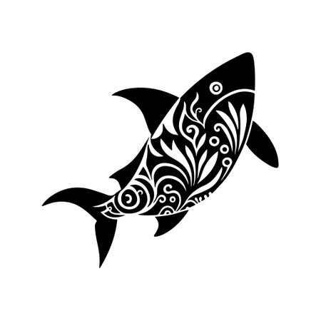 Intricate zentangle shark design, perfect for tattoos. Vector illustration suitable for sea and ocean-themed projects, apparel, and prints.のイラスト素材
