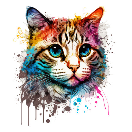Vibrant cat portrait in wpap and pop art fusion style. Perfect for t-shirts, posters, and wall art decor with a bold and trendy vibe.のイラスト素材