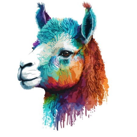 Eye-catching llama portrait in wpap and pop art abstract fusion style. Versatile print design for wall art, t-shirts, mugs, phone cases, and more.のイラスト素材