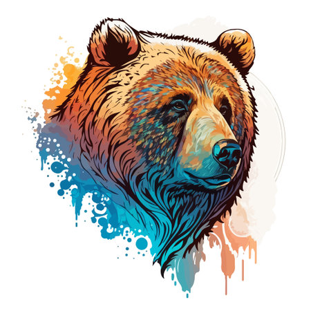 Colorful Brown Bear Portrait with WPAP and Pop Art Accents. Abstract Vector Illustration for Print on Demand, Wall Art, and More.のイラスト素材