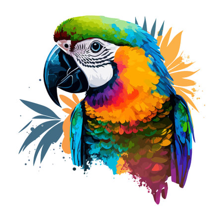 Vivid macaw parrot with striking black beak on white background. Artistic vector illustration perfect for bird watching, nature, tropical, and other colorful designs.のイラスト素材